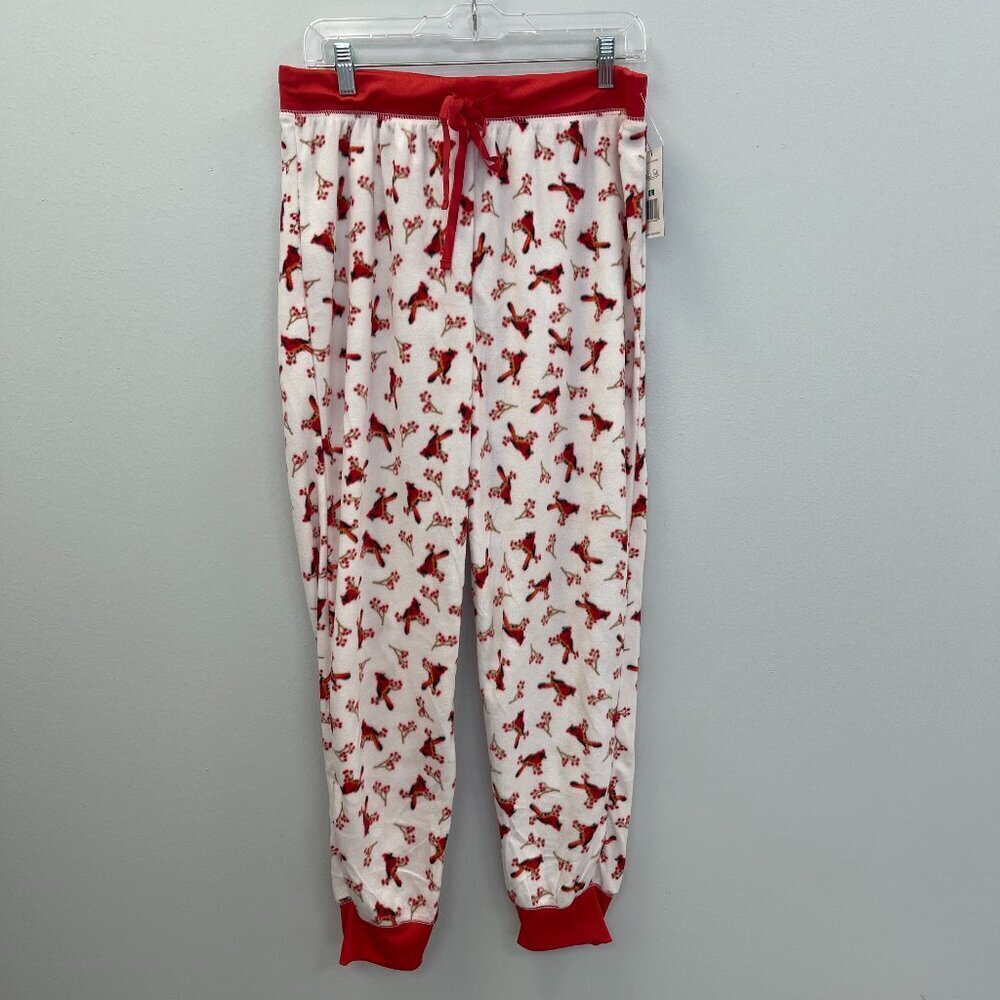 Rene Rofe Cozy Fleece Jogger Style Pajama Pants Bottoms w/ Cardinals - L - NWT